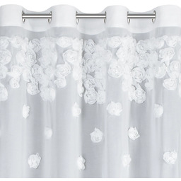 Firana biała z szyfonu zdobiona trójwymiarowymi różami FK002-01