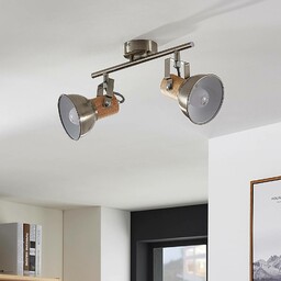 Lindby Lampa sufitowa Dennis z drewna, 2-punktowa.