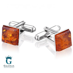 Srebrne spinki do mankietów z bursztynem SMB-006