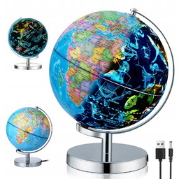 Globus Lampka Nocna Led Z Obrotową Kulą Ziemską