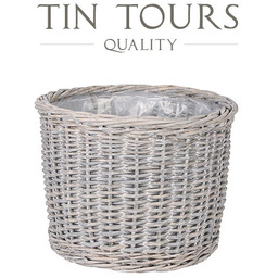 OKRĄGŁY SZARY KOSZ WIKLINOWY Z FOLIĄ 38x38x30 cm