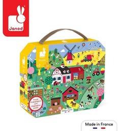 Janod, puzzle, obserwacyjne w walizce Farma, 24 el.