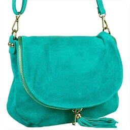 Zamszowa skórzana listonoszka turkusowa