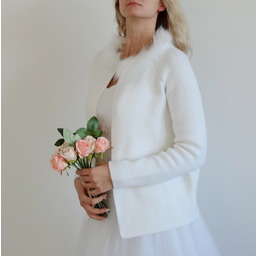 Ekskluzywny płaszczyk z futerkiem, śnieżnobiały, S