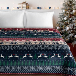 Koc bożonarodzeniowy granatowo-bordowy w renifery K189-04