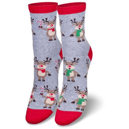 Skarpetki damskie świąteczne Stojące Renifery szare Milena