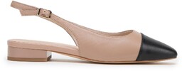 Damskie czółenka skórzane typu sling back beżowo-czarne
