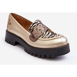 Damskie Skórzane Półbuty Mokasyny Maciejka 06195-25 Złote -41