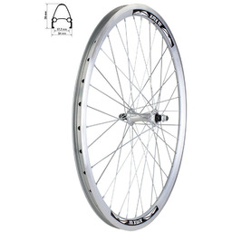 Koło przednie 26", obręcz stożkowa srebrna, piasta aluminiowa