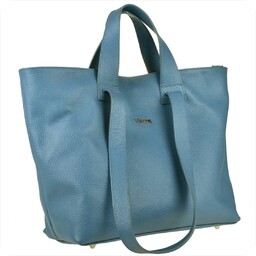 VEZZE Torba skórzana shopper bag niebieski dżins