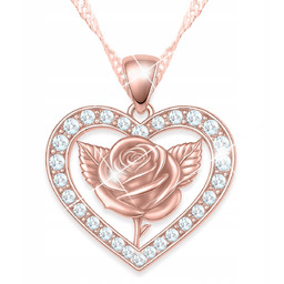 Naszyjnik Pozłacany Serduszko z Kryształkami Kwiat Życia Róża