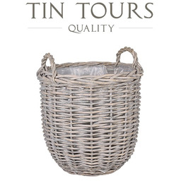SZARY OKRĄGŁY KOSZ WIKLINOWY Z UCHWYTAMI 36x36x40/47 cm