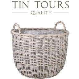 SZARY OKRĄGŁY KOSZ WIKLINOWY Z UCHWYTAMI 50x50x38/46 cm