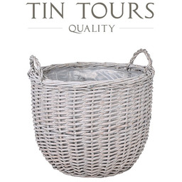 SZARY OKRĄGŁY KOSZ WIKLINOWY Z UCHWYTAMI 43x43x35/43 cm