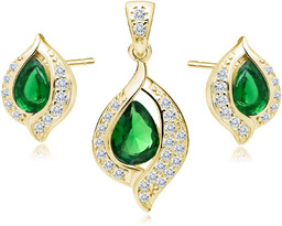 Delikatny pozłacany srebrny komplet szmaragd cyrkonie srebro 925