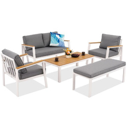 Zestaw aluminiowy Zakintos Coffee 4 z ławką biały