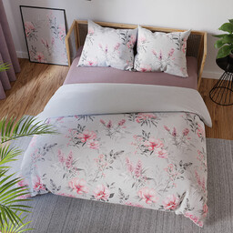 Markizeta Pościel satynowa 220x200 000 biała różowa kwiaty