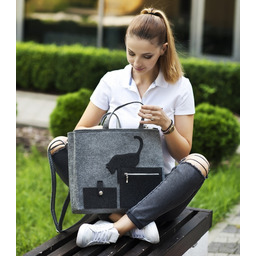 Pakamera Duża Szara Torebka - Laptopówka z Kotem
