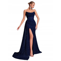 SHEIN GRANATOWA SUKIENKA WIECZOROWA GORSETOWA Z CEKINAMI M