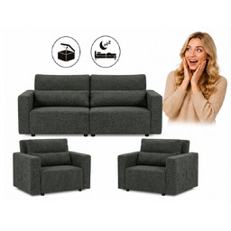 Zestaw wypoczynkowy kanapa sofa rozkładana 2 fotele czarny