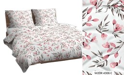 Karo Pościel bawełniana 140x200 biała różowa brązowa kwiatki