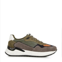 Męskie sneakersy skórzane z motywem w jodełkę zielono-szare