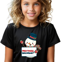 KOSZULKA DZIECIĘCA CZARNA Prezent Świąteczny PRZYTULISZ BAŁWANA? Roz