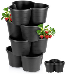 Doniczka ogrodowa plastikowa czarna kaskadowa piętrowa 4 szt.