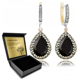 Kolczyki Srebrne Z Cyrkoniami Kamieniem Onyksem Czarne Eleganckie