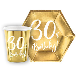 Zestaw kubeczki + talerzyki papierowe na urodziny złote