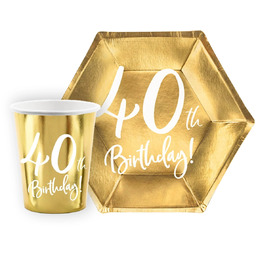 Zestaw kubeczki + talerzyki papierowe na urodziny złote