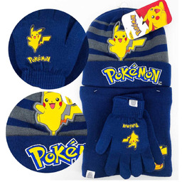 Komplet dziecięcy zimowy czapka szalik rękawiczki Pokemon granatowy