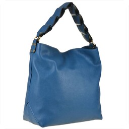 Torebka skórzana na ramię amarant niebieski dżins shoper