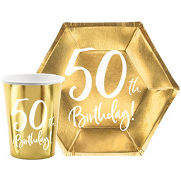 Zestaw kubeczki + talerzyki papierowe na urodziny złote