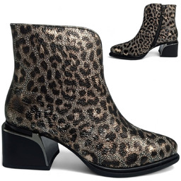 Botki Damskie SKÓRZANE Eleganckie na Obcasie Jesienne Wsuwane