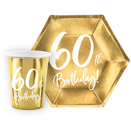 Zestaw kubeczki + talerzyki papierowe na urodziny złote