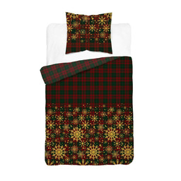 Detexpol Pościel satynowa 140x200 świąteczna w czerwono-zieloną kratkę