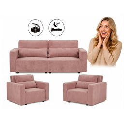 Zestaw wypoczynkowy sofa 2 kanapa fotele jasny niebieski