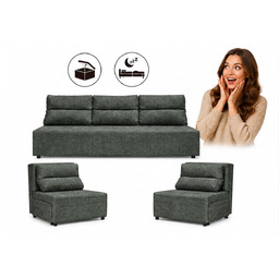 Zestaw wypoczynkowy sofa 3 kanapa fotele szary szenil