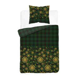 Detexpol Pościel satynowa 140x200 świąteczna w zielono-czerwoną kratkę