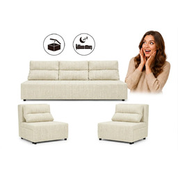 Zestaw wypoczynkowy sofa 3 kanapa fotele szary szenil