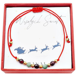 Sznurkowa bransoletka z kamień naturalny granat szmaragd Prezent