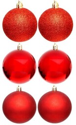 CHRISTMAS DECORATION Bombki 80 mm Czerwony (6 sztuk)
