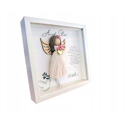 Pamiątka ramka chrztu Pierwszej Komunii makrama Anioł Stóż