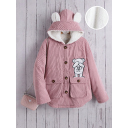 Kurtka Dziewczęca Teddy Bear Sztruksowa Z Kapturem Różowa
