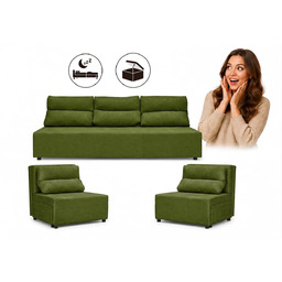 Zestaw wypoczynkowy sofa 3 kanapa fotele pudrowy róż