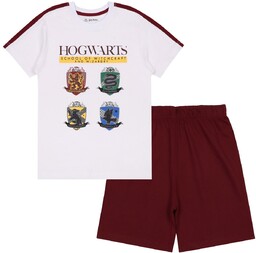 Harry Potter Chłopięca piżama z krótkimi spodniami, biało-bordowa