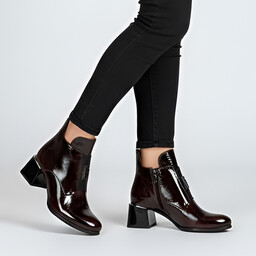 Armodo Bordowe Botki Modne Lakierowane Buty Damskie