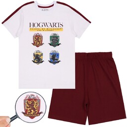 Harry Potter Chłopięca piżama z krótkimi spodniami, biało-bordowa