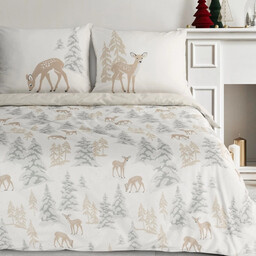 Pościel bożonarodzeniowa bawełniana biało-beżowa w zimowy las PTT-024